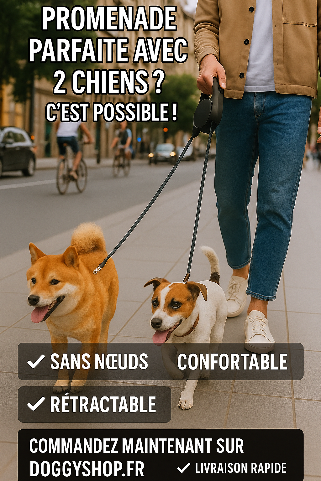 Laisse Rétractable Double pour Chien avec Lampe LED