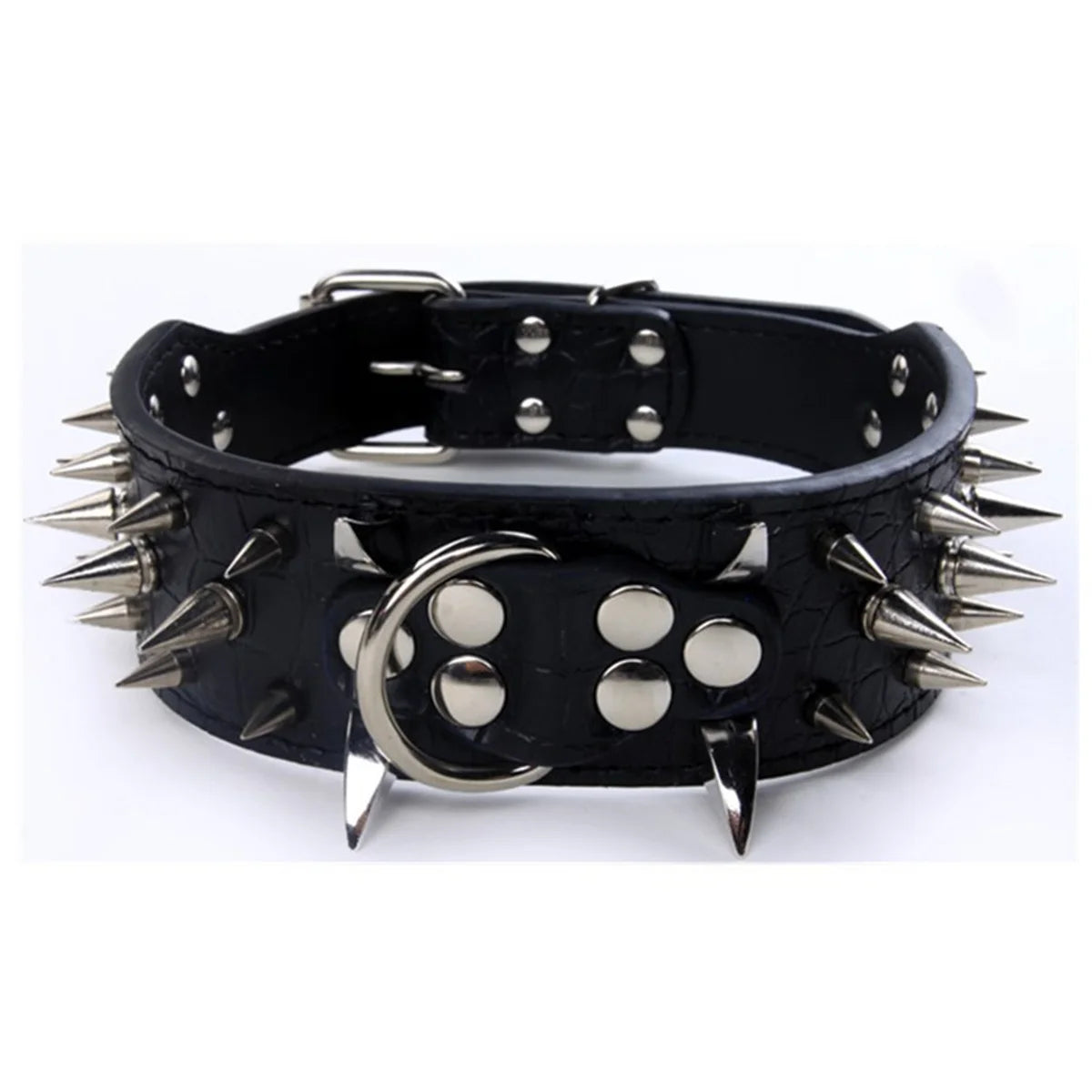 Collier & Laisse à Pointes en Cuir Riveté