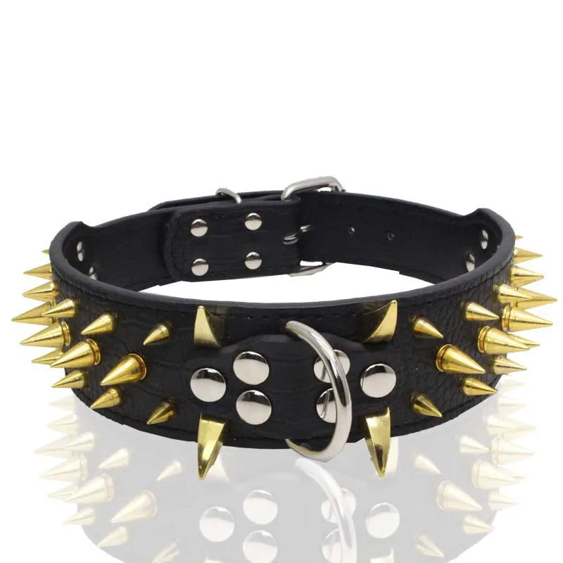 Collier & Laisse à Pointes en Cuir Riveté