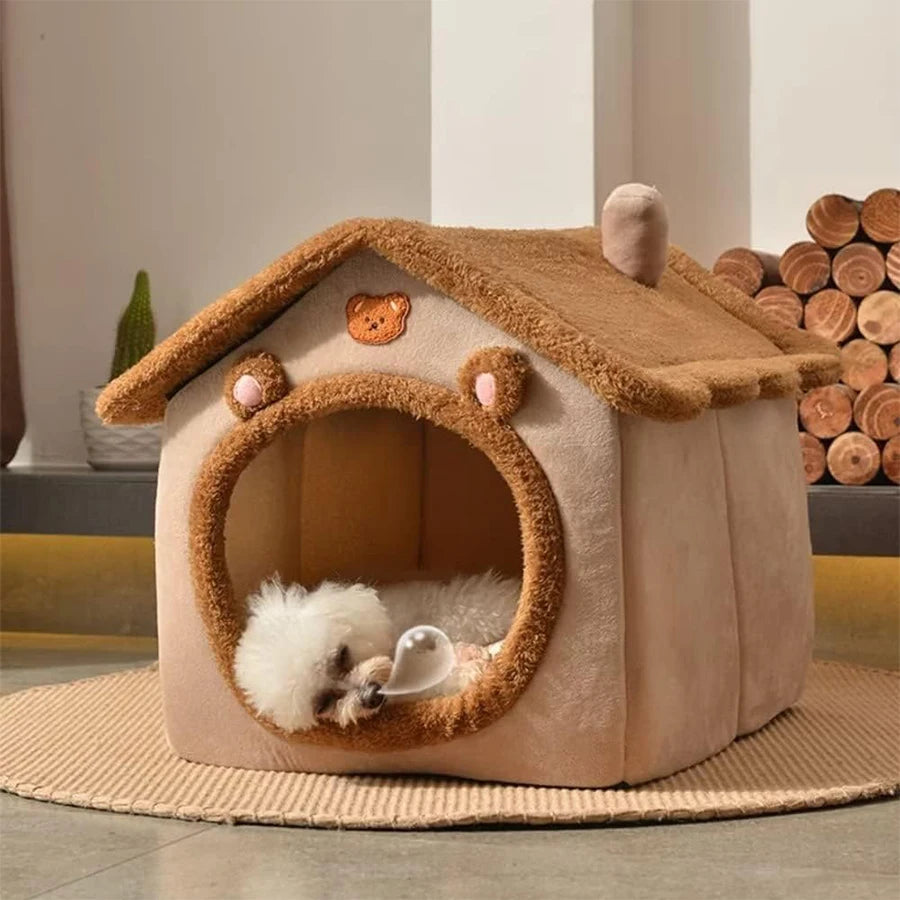 Niche pour Animaux Pliable et Amovible Confort Douillet pour Chiots Petits Chiens et Chats