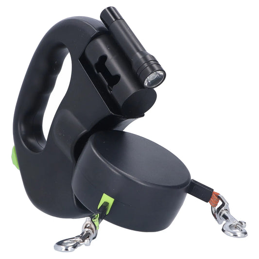 Laisse Rétractable Double pour Chien avec Lampe LED