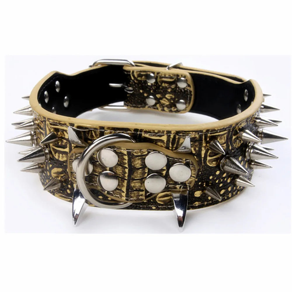 Collier & Laisse à Pointes en Cuir Riveté