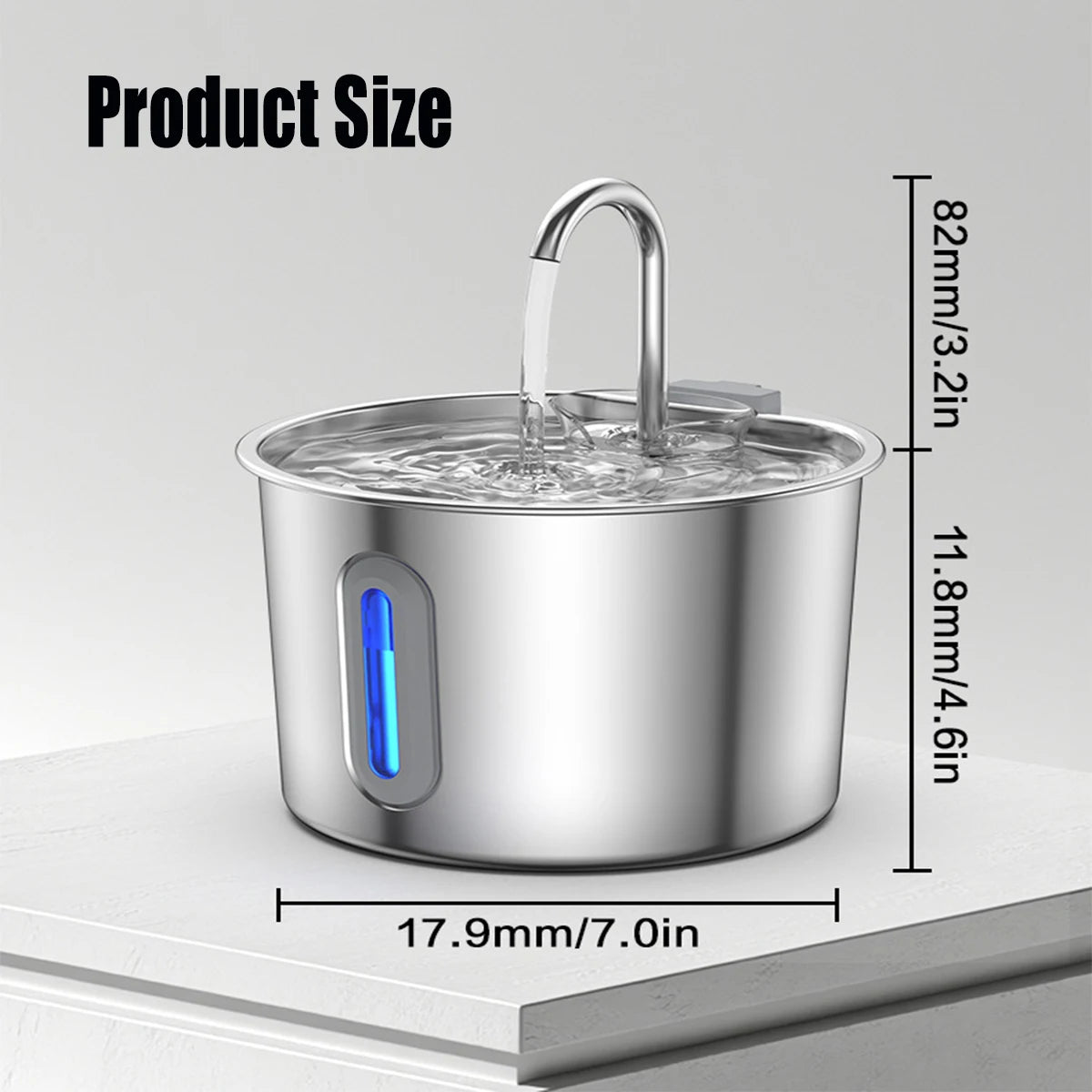 Fontaine à Eau Inox 2,2 L pour Chats & Chiens Silencieuse & Filtrante
