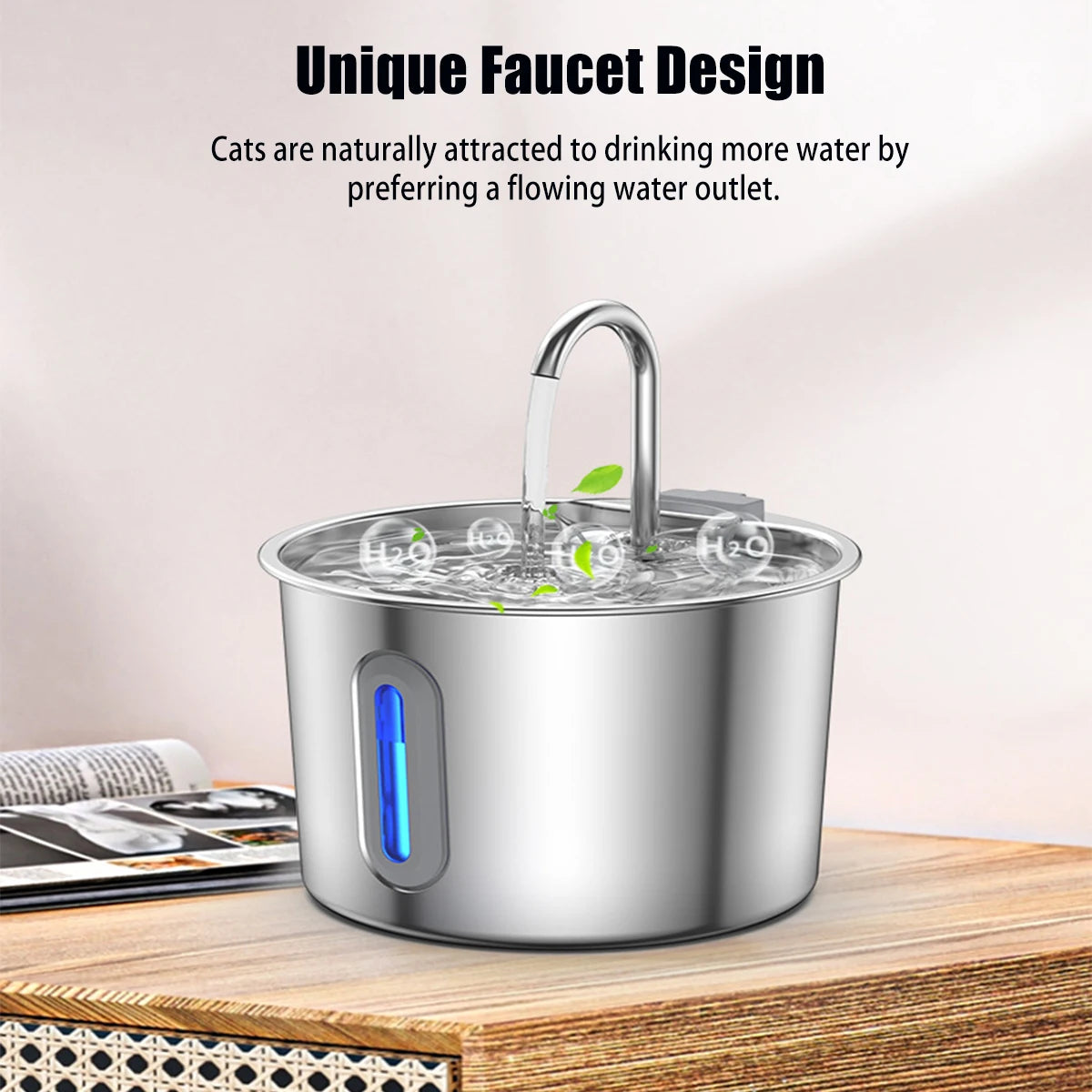 Fontaine à Eau Inox 2,2 L pour Chats & Chiens Silencieuse & Filtrante