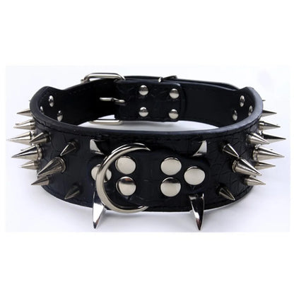 Collier & Laisse à Pointes en Cuir Riveté