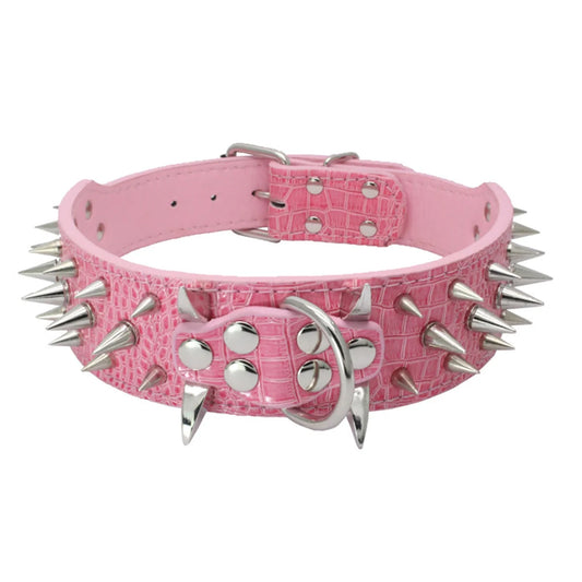 Collier & Laisse à Pointes en Cuir Riveté