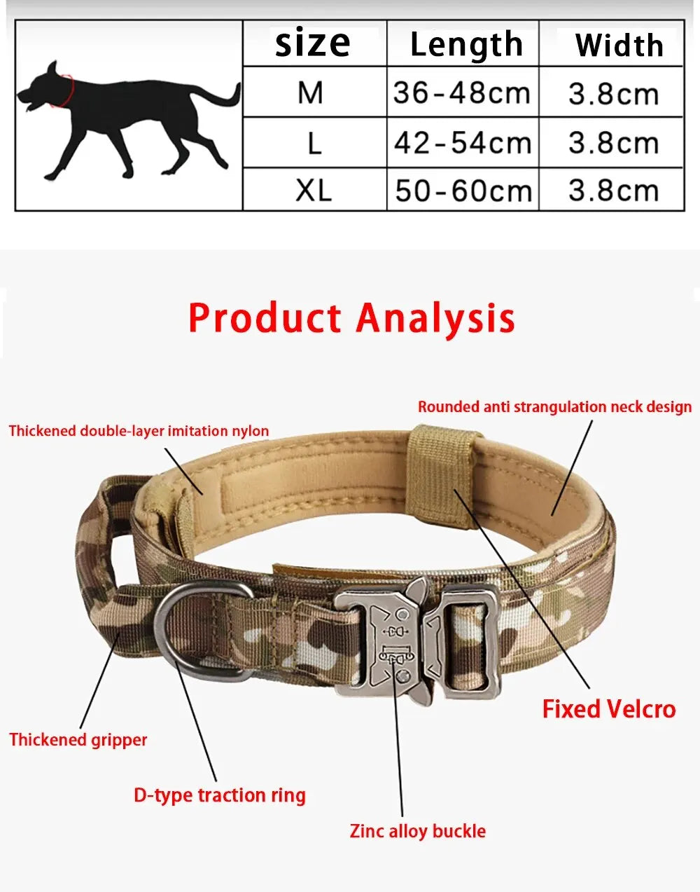 Collier Tactique Militaire pour Chien – Boucle Métal & Nylon Renforcé