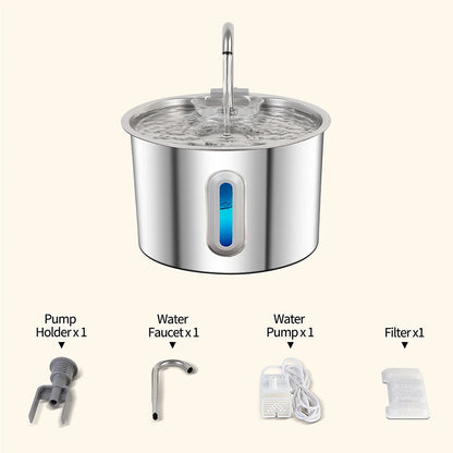 Fontaine à Eau Inox 2,2 L pour Chats & Chiens Silencieuse & Filtrante