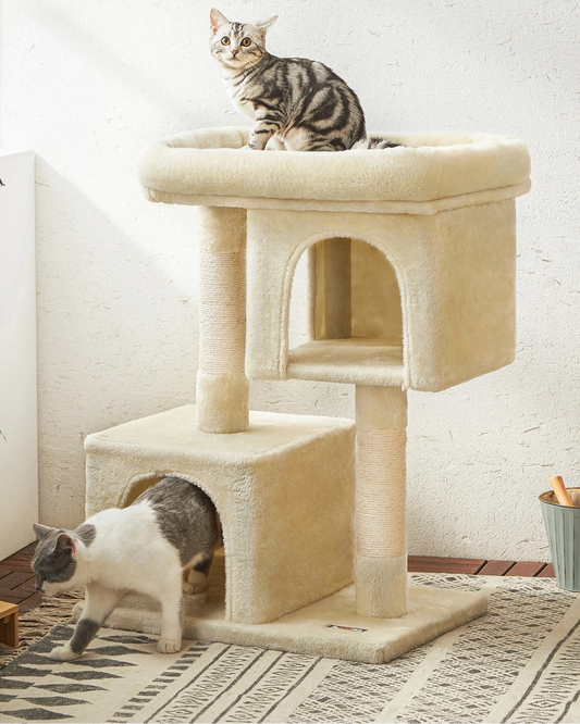 Arbre à Chat Griffoir 2 Niches et Perchoir Ultra Douillet pour Chats