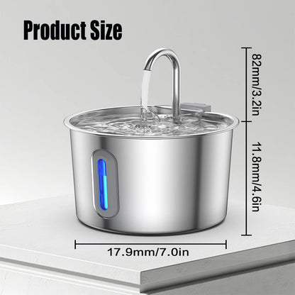 Fontaine à Eau Inox 2,2 L pour Chats & Chiens Silencieuse & Filtrante