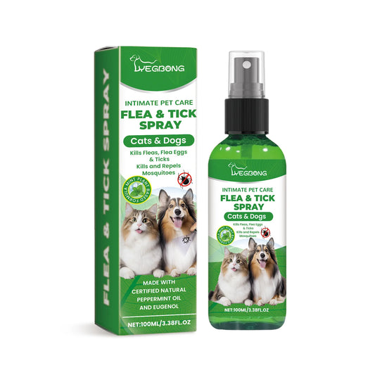 Spray Végétal Puissant 
Élimine Puces, Tiques et Moustiques Pour Chats et Chiens