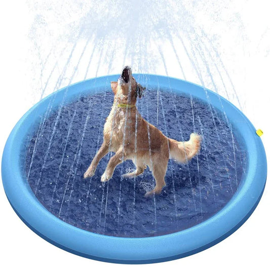 Piscine Gonflable 150/170 cm pour Animaux avec Tapis Rafraîchissant et Fontaine Interactive
