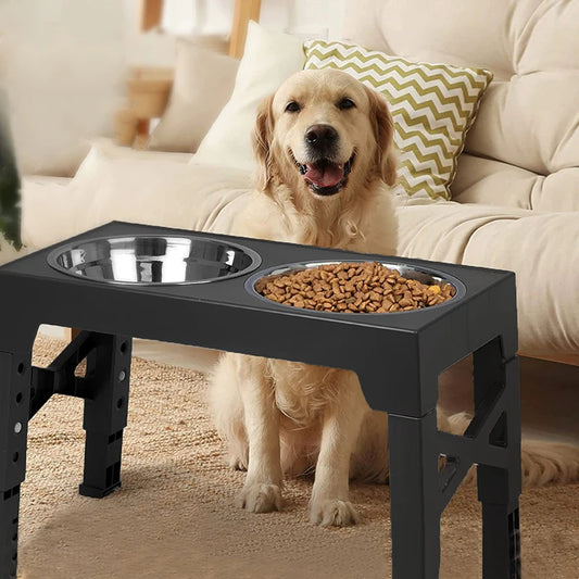 Gamelle Évolutive pour Chiens – Support Surélevé Réglable avec 2 Bols en Inox, Confort et Hygiène Assurés