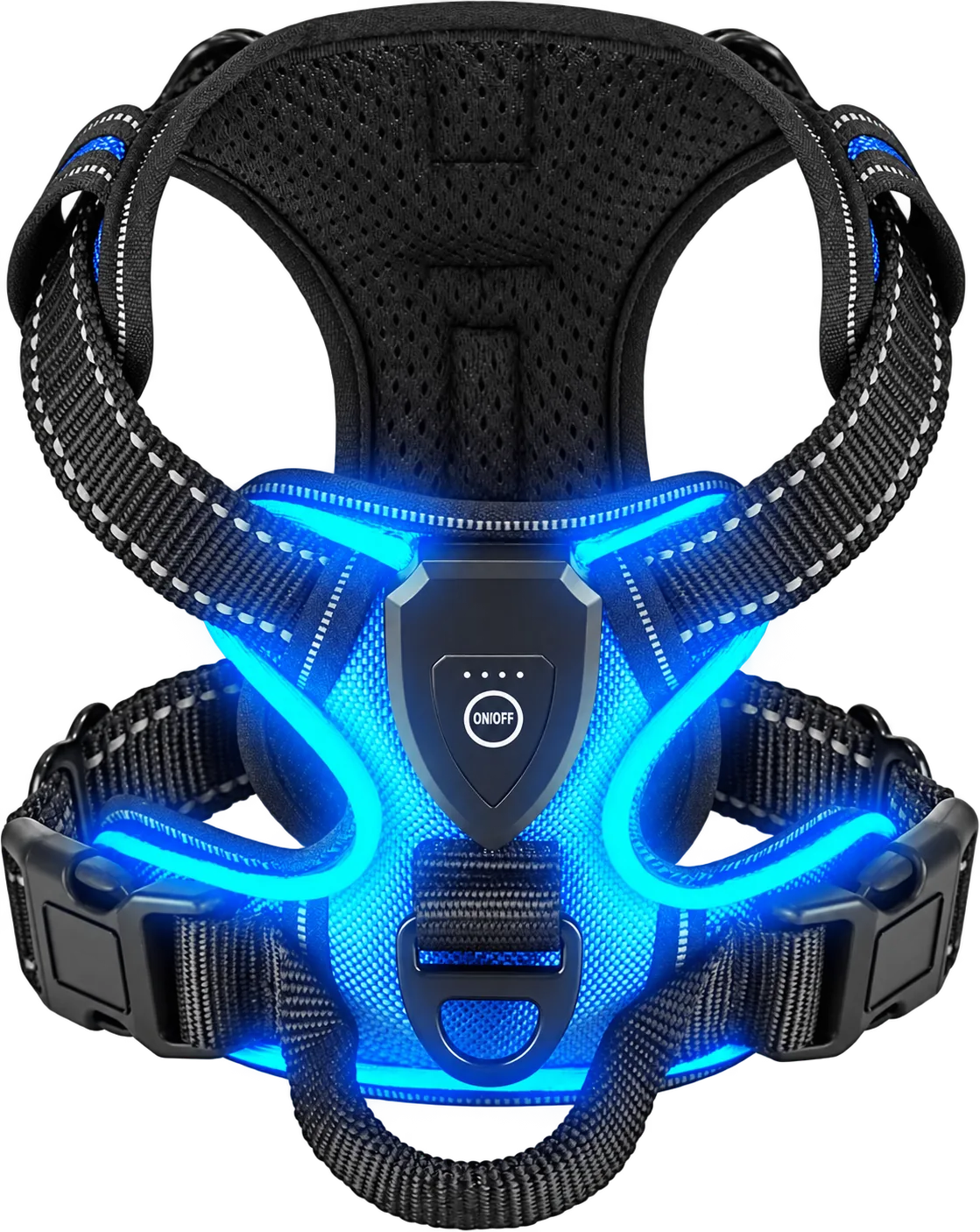 Harnais LED bleu de face, visuel détouré